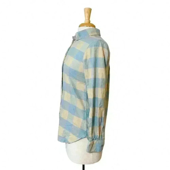 Faherty Women's Blue & Brown Plaid Button Up Shirt Organic Cotton Extra Small XS - Picture 7 of 12